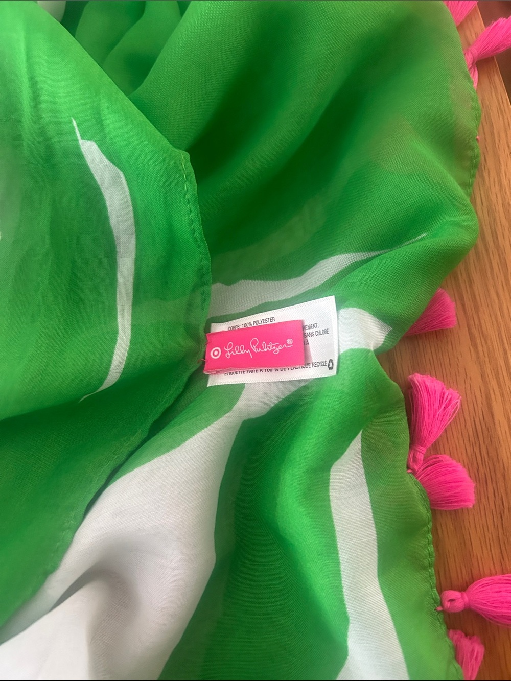 Lilly Pulitzer Green, White & Hot Pink Tassel Scarf/Sarong